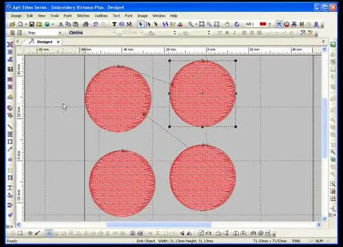 A screen capture showing a formerly solid jump line converted into a dashed trim line after enabling the Cutter command in Ethos.