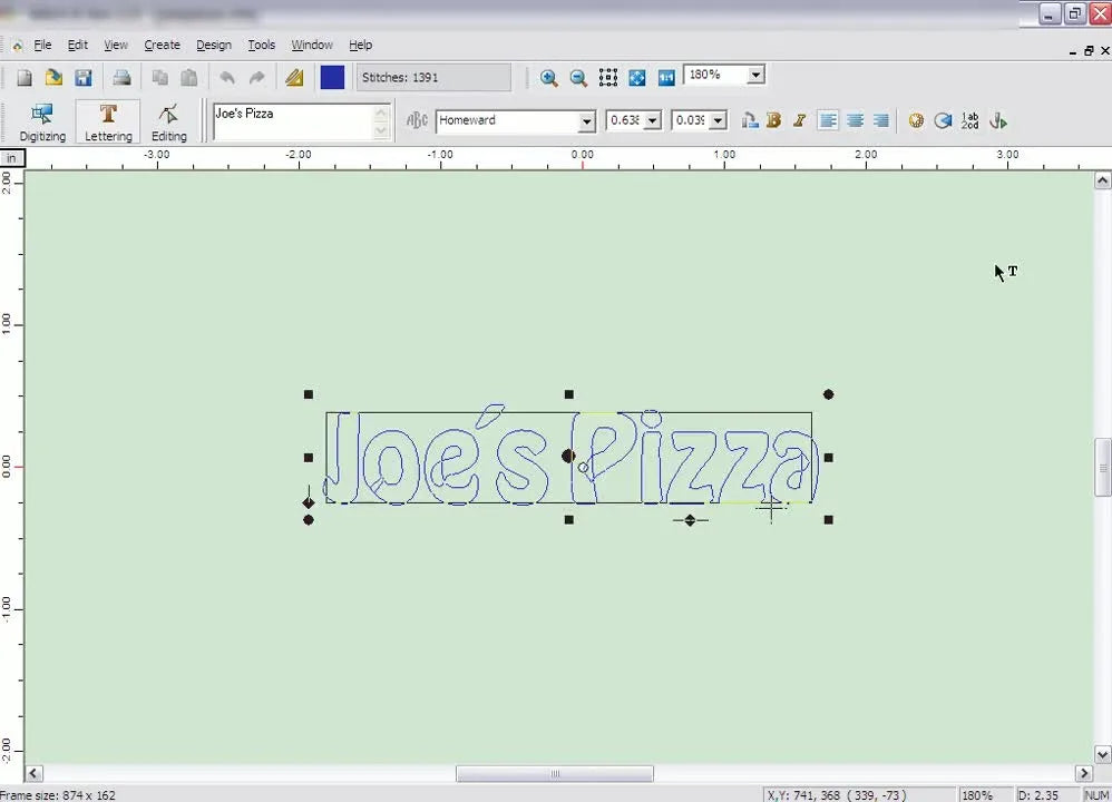 A screen capture of lettering inside a Global frame, bulging outward like it’s wrapped around a sphere with a center handle controlling the distortion.