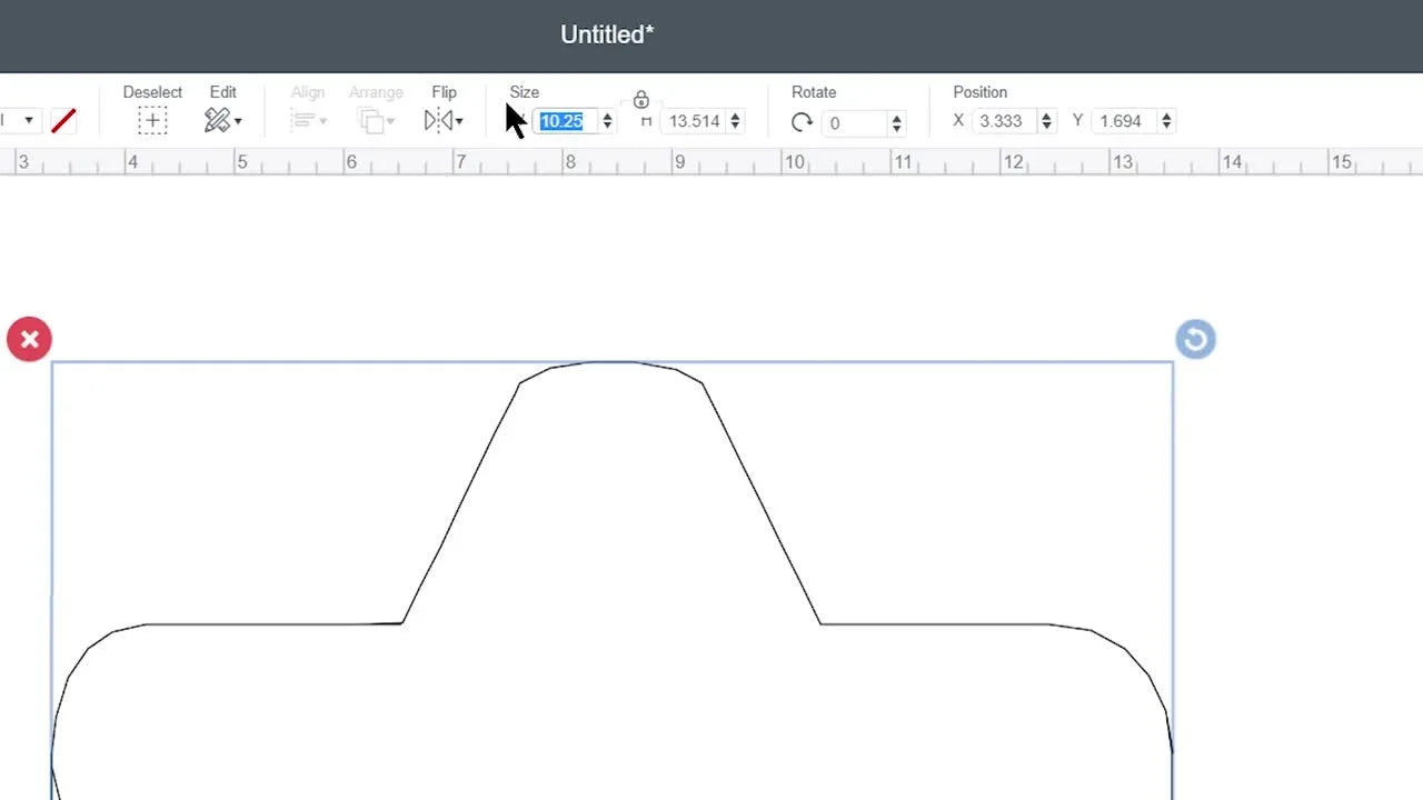 A close-up of Cricut Design Space where the correct width is typed in to instantly shrink an oversized imported SVG to the proper appliqué cut size.