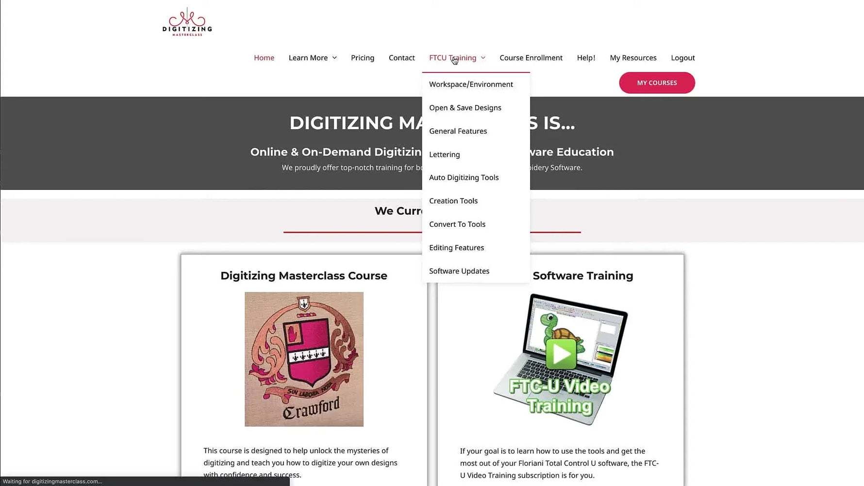 A screen capture of the main FTC-U training page showing the sticky Table of Contents sidebar and the video list layout.
