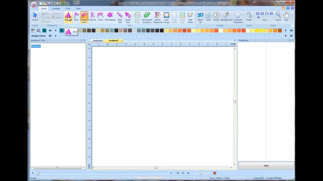 A screen capture collage inside Brother BES 4 showing multiple lettering effects—path, circle, vertical, step, and spiral—in different colors.