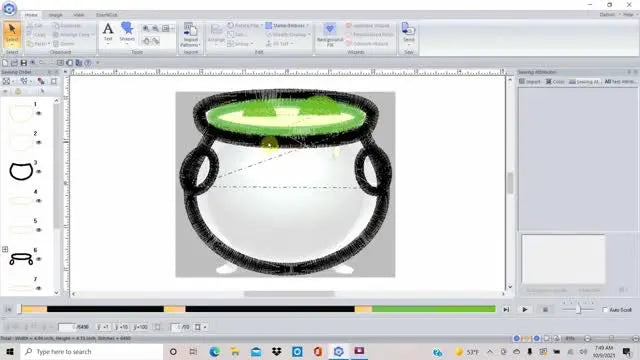 From Clipart to a Clean Halloween Cauldron Appliqué in Brother PE-Design 11 (Plus the Vinyl + Button Finish That Looks Expensive)