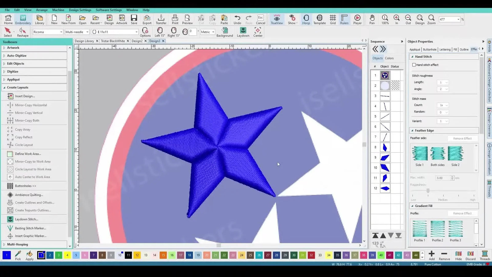 Digitize a Tennessee TriStar Patch in Wilcom Hatch Without the “Trim Confetti”: Clean Circle Layout Stars, Bulletproof Pathing, and a Patch-Ready Border