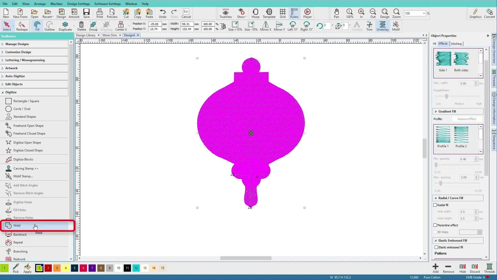 Build a Custom Ornament Shape in Wilcom Hatch (and Make It Reusable Forever): Standard Shapes, Align Centers, Weld, Save to Library