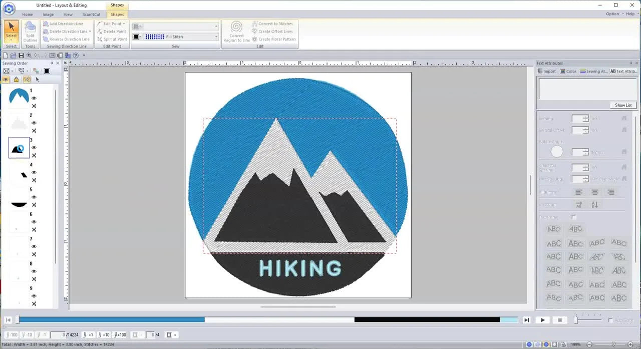 The PE Design 11 layer panel shows two layers selected together right before using Modify Overlap → Remove Overlap.