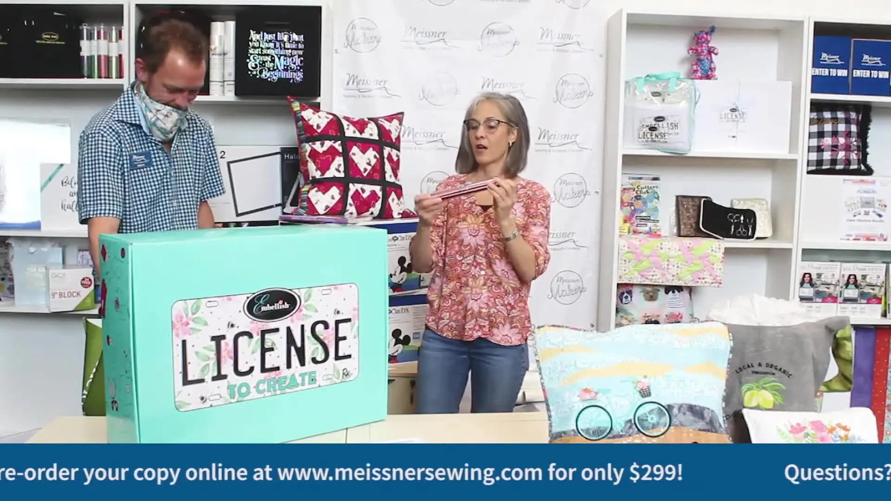 A host holds a large handful of assorted embroidery thread spools to show the volume and variety included in the Spring bundle.