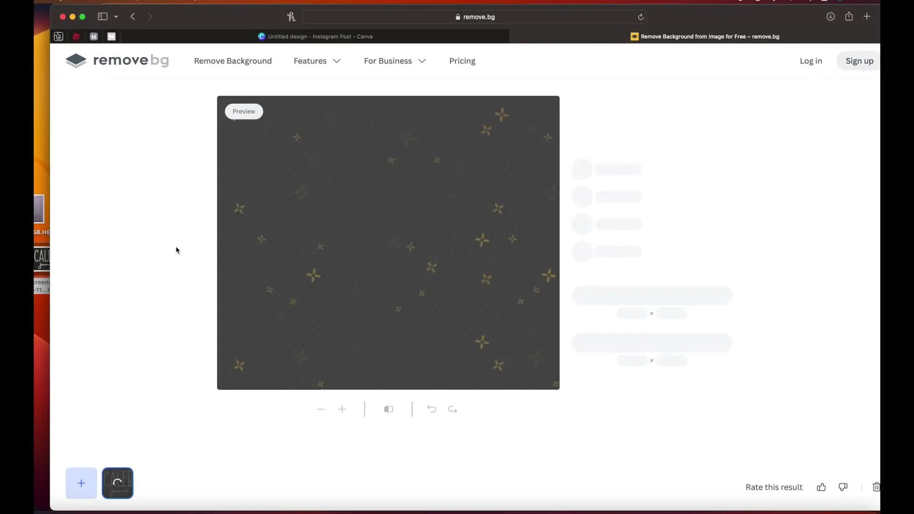 remove.bg preview showing embroidery isolated on transparent background