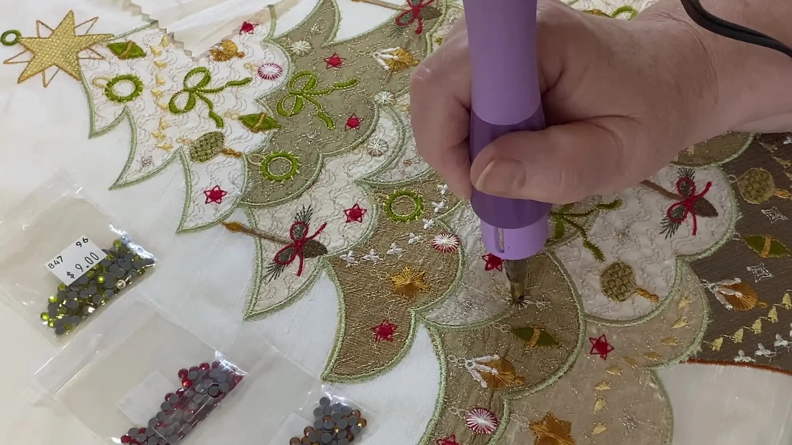Hotfix Swarovski Crystals on an Heirloom Embroidered Christmas Tree: The “Position-First” Method That Stops Slips, Scorch Marks, and Sticky Tips