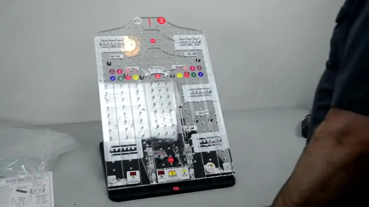 The fully unwrapped All in 1 Hooper stands upright on the table, showing the clear acrylic board and placement graphics.