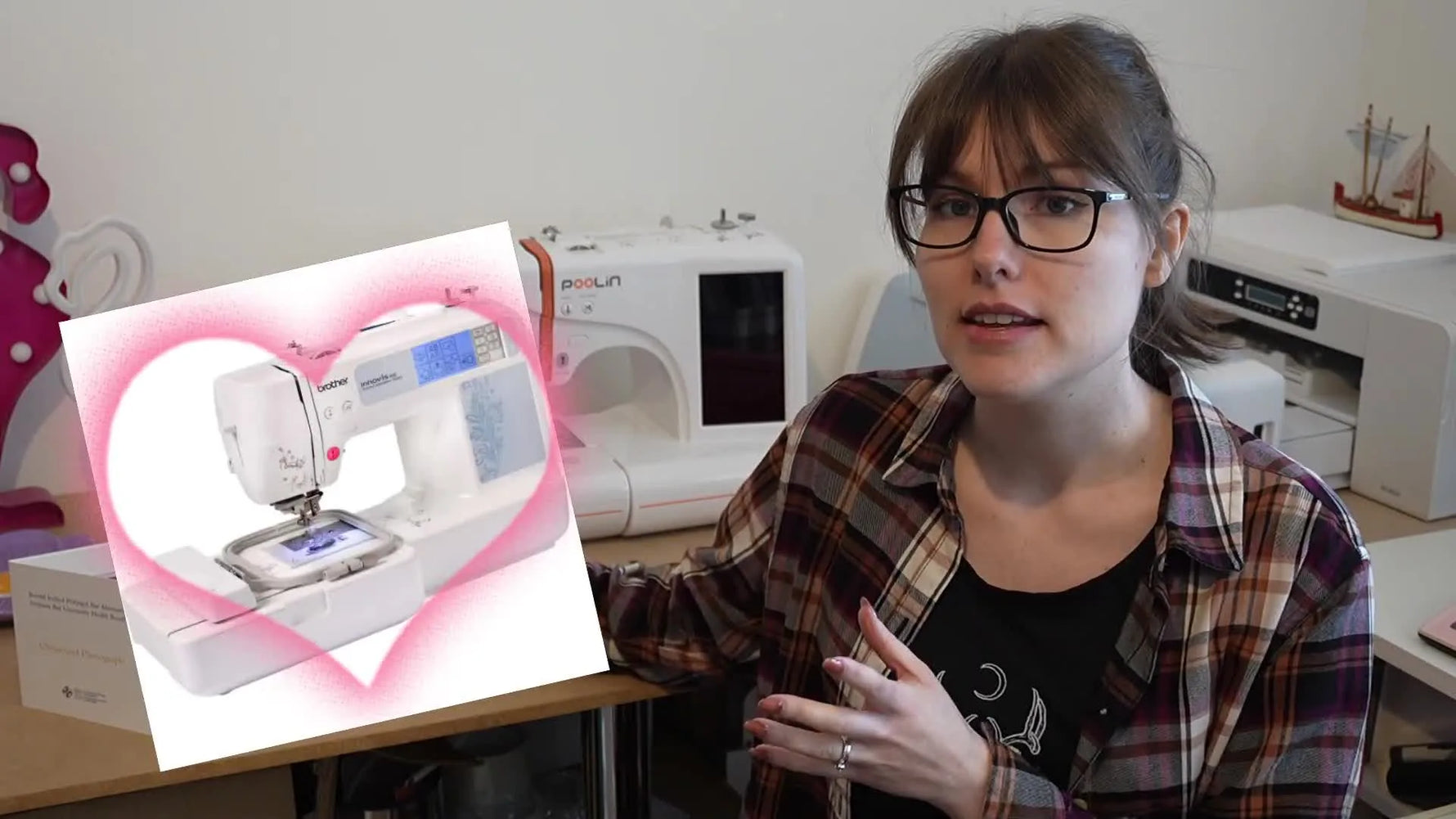 The host presents a Poolin EOC05 single-needle embroidery machine as a starter platform for building a profitable home embroidery business.