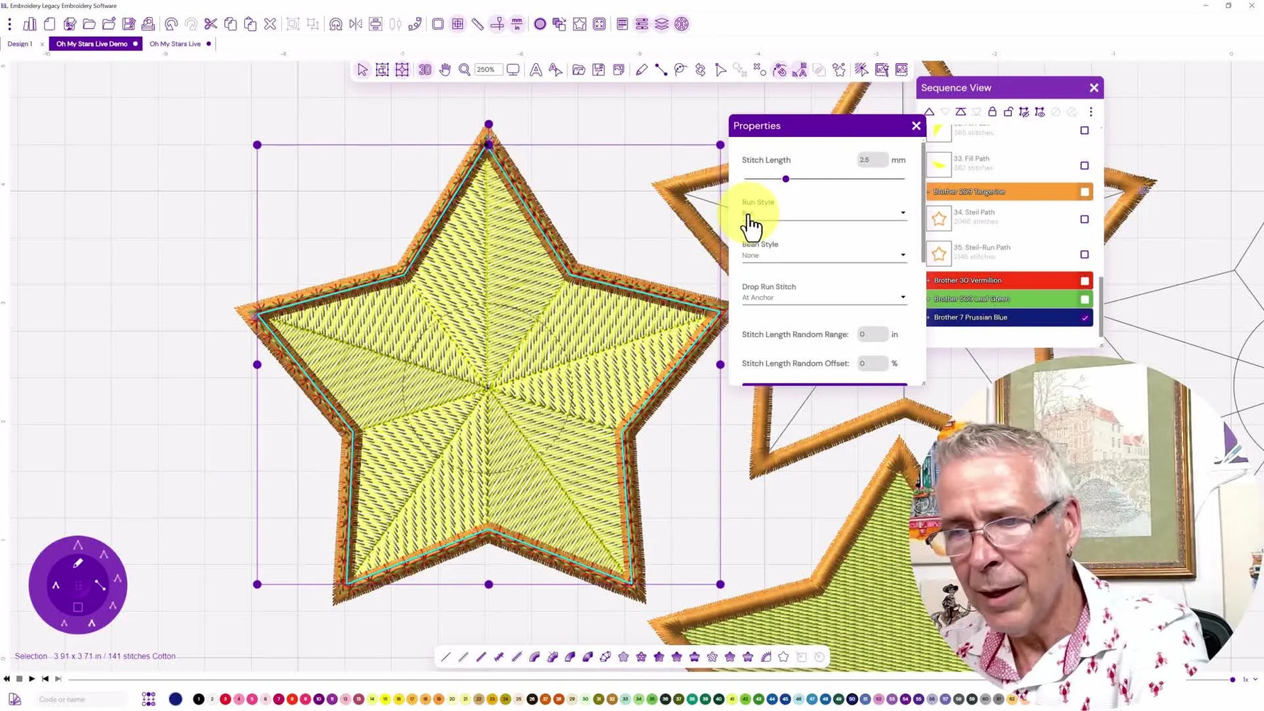 Hands tape iridescent opaque cellophane onto fabric inside a magnetic hoop right before stitching the Mylar appliqué star.