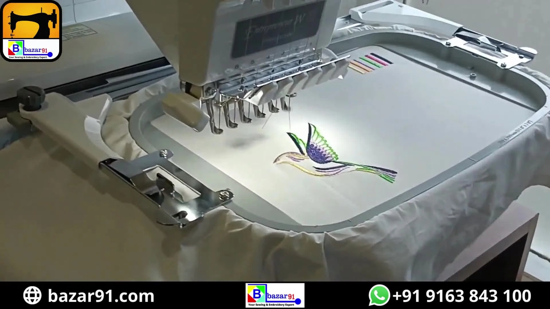 Brother PR680W embroidering a colorful bird design