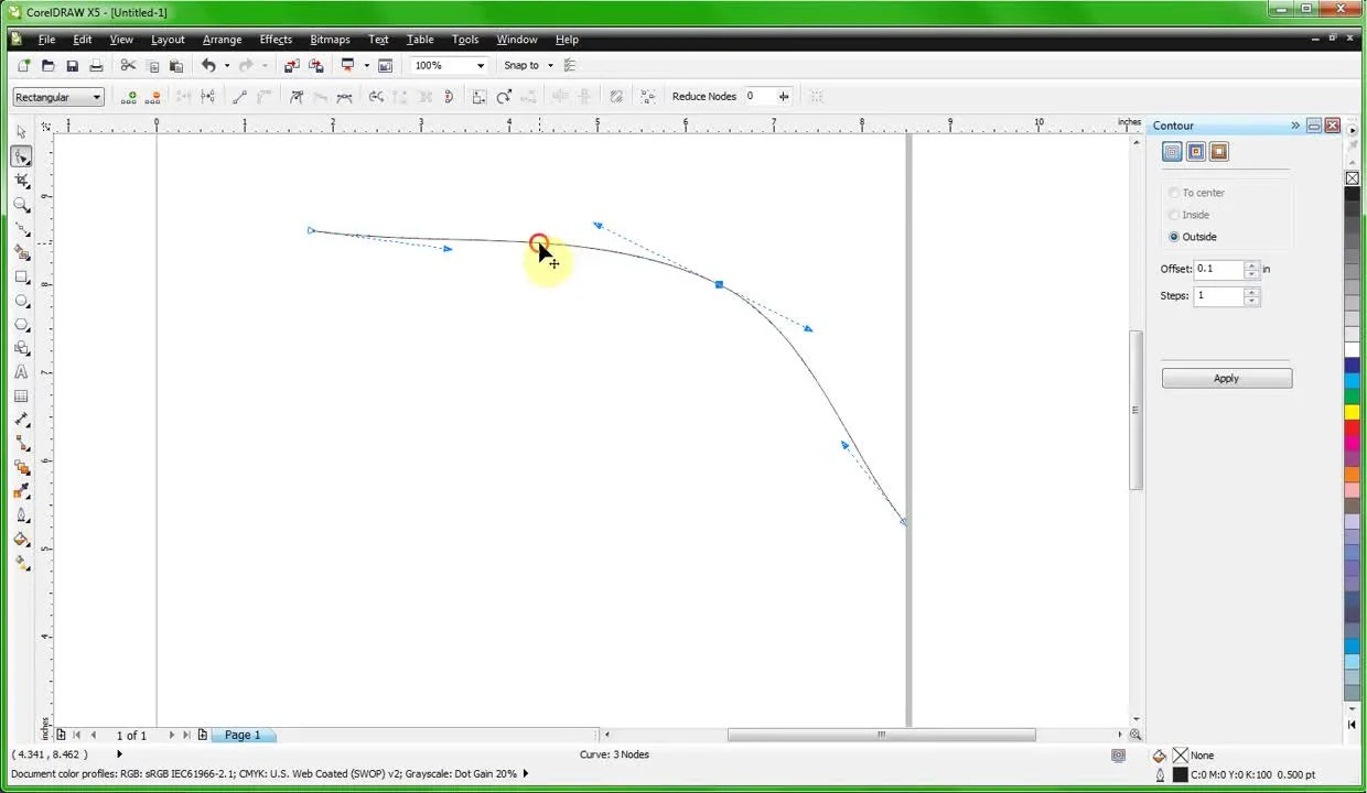 A screen capture shows a Bezier curve being reshaped by dragging the line segment directly in CorelDRAW, with handles updating automatically.