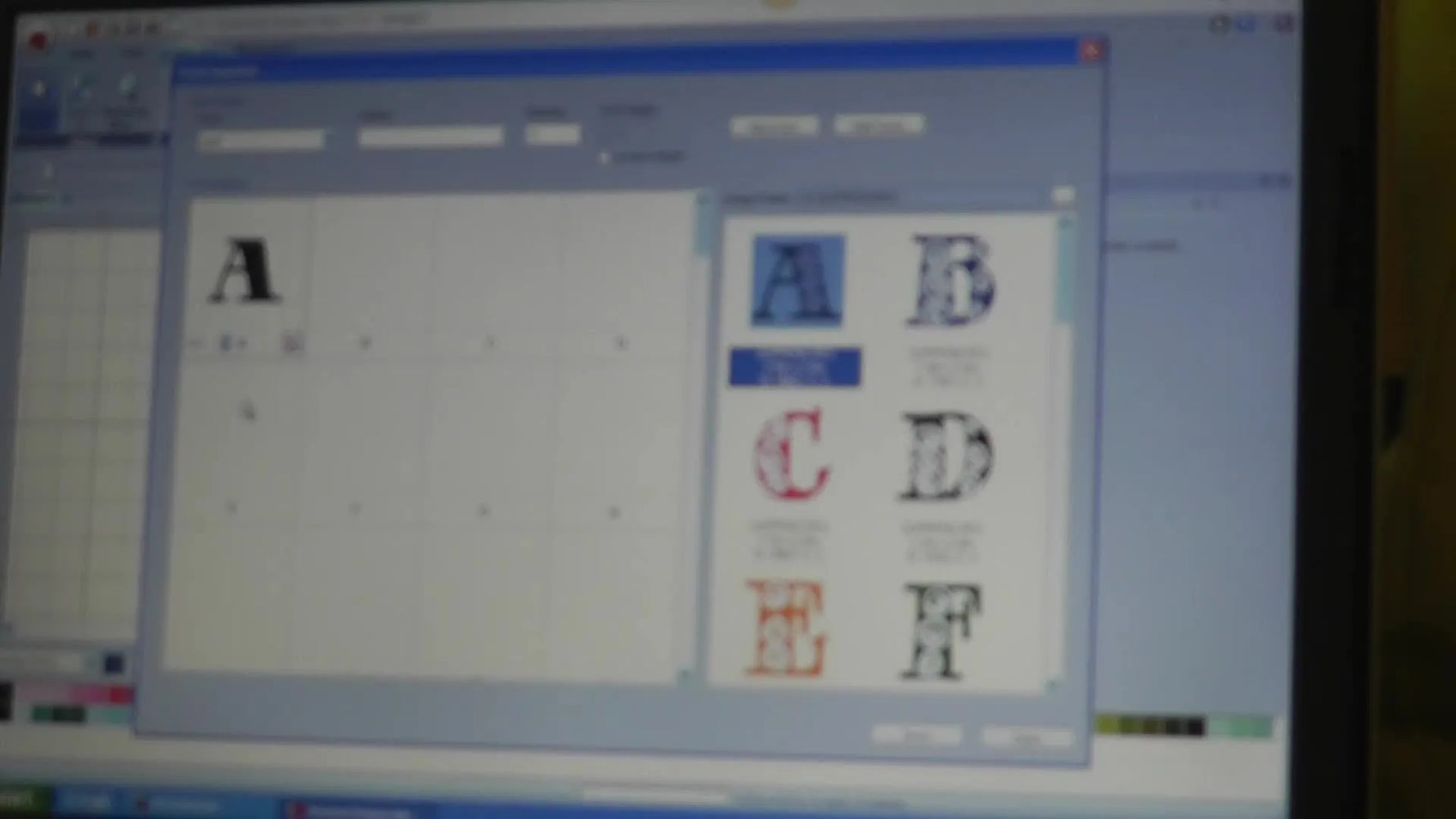 A screen capture shows the first letter being dragged into the Font Importer mapping grid to start building a custom embroidery font.