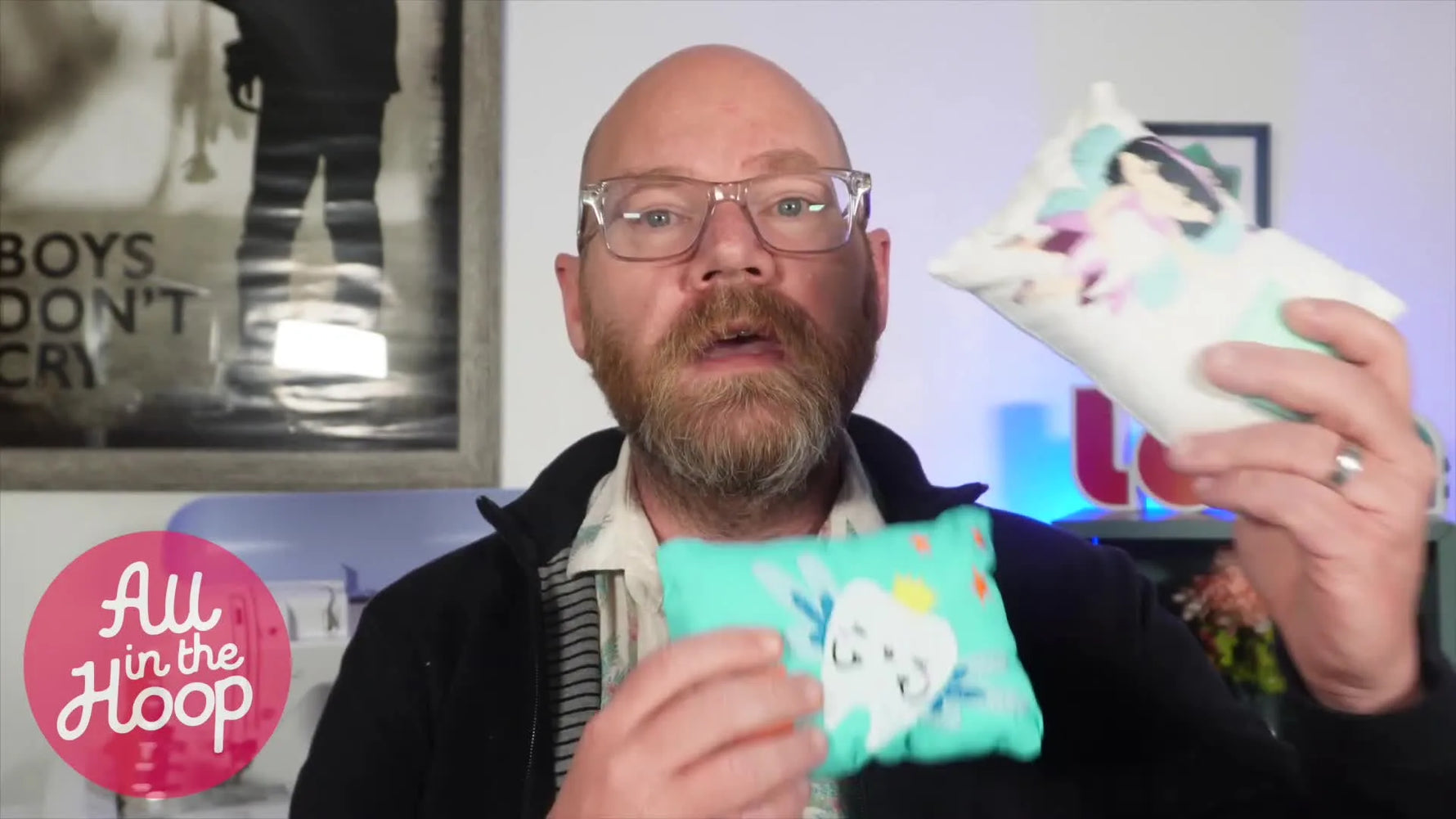 A finished in-the-hoop Tooth Fairy pillow with a stitched fairy design and a front pocket for the tooth and money exchange.