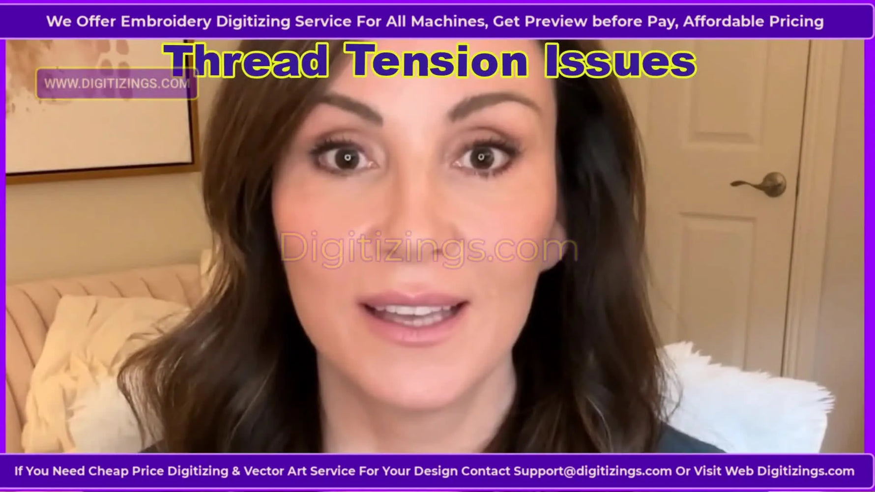 A close-up of a hand adjusting upper thread tension knobs on a multi-needle embroidery machine head.