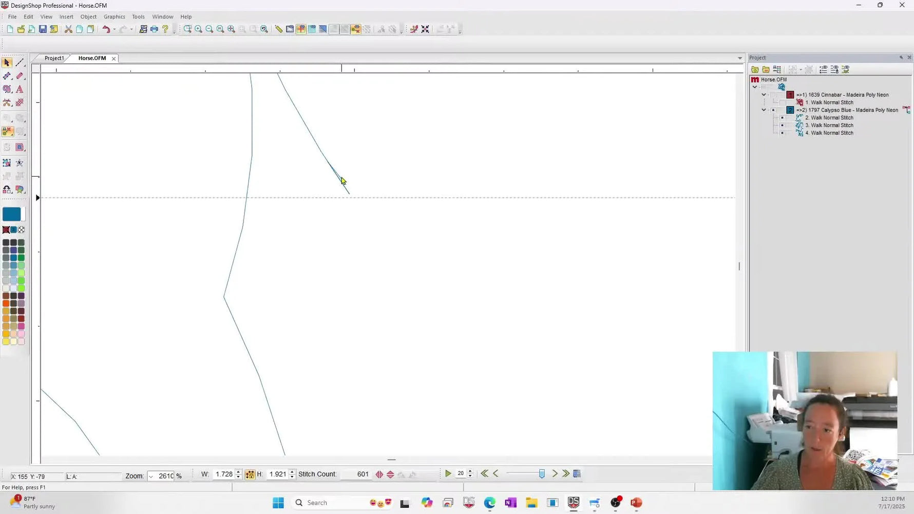 A close-up screen capture shows the start and end points of a decorative swirl being aligned perfectly on the same horizontal axis in DesignShop v12.
