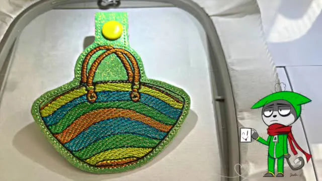 Embroidery Process: Colorful Beach Bag Design on Glitter Vinyl