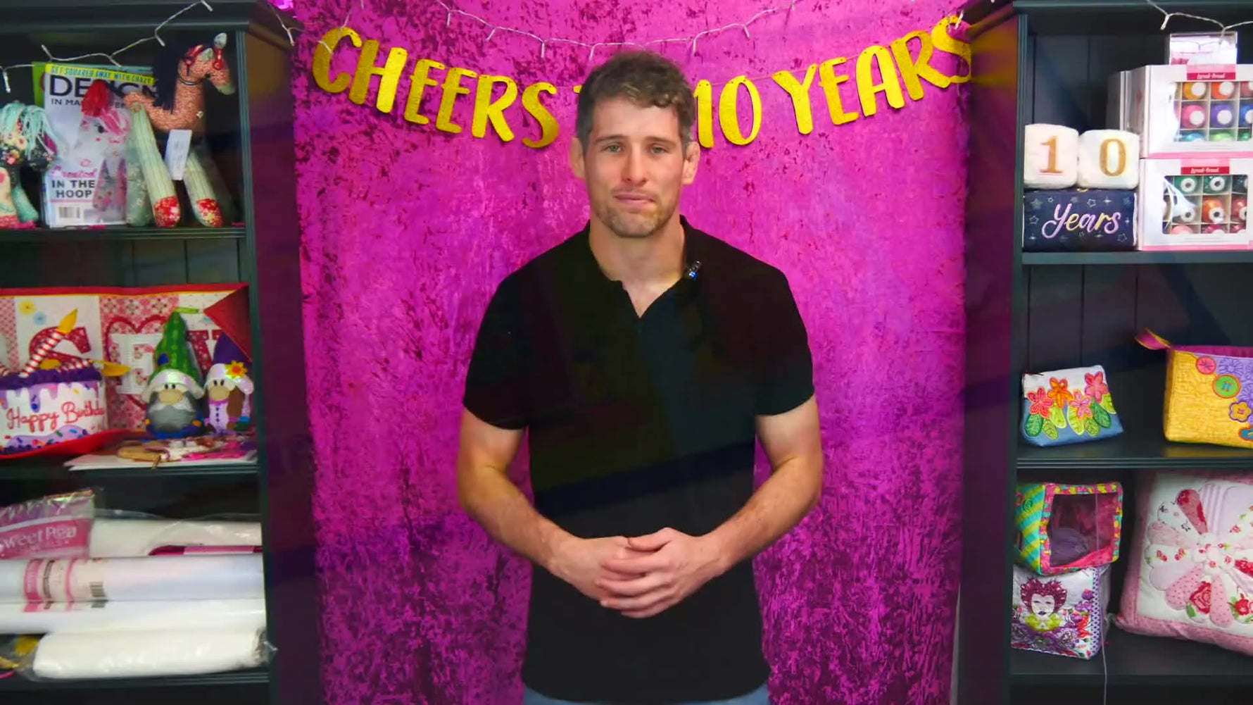 A finished Christmas door runner laid out flat, showing multiple embroidered ITH panels joined into one festive runner.