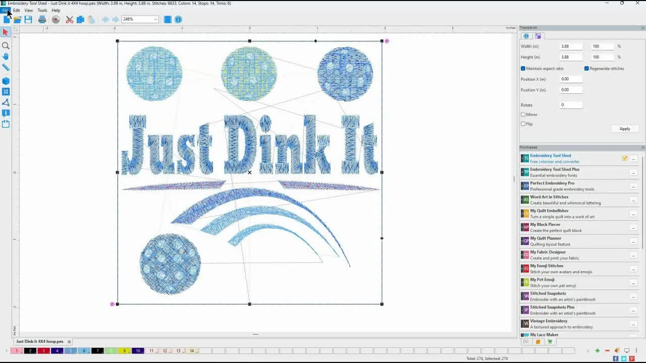 Print Embroidery Templates & Color Charts (Without Buying Digitizing Software): Tool Shed, Floriani Creative Express, and Palette 11 Done Right