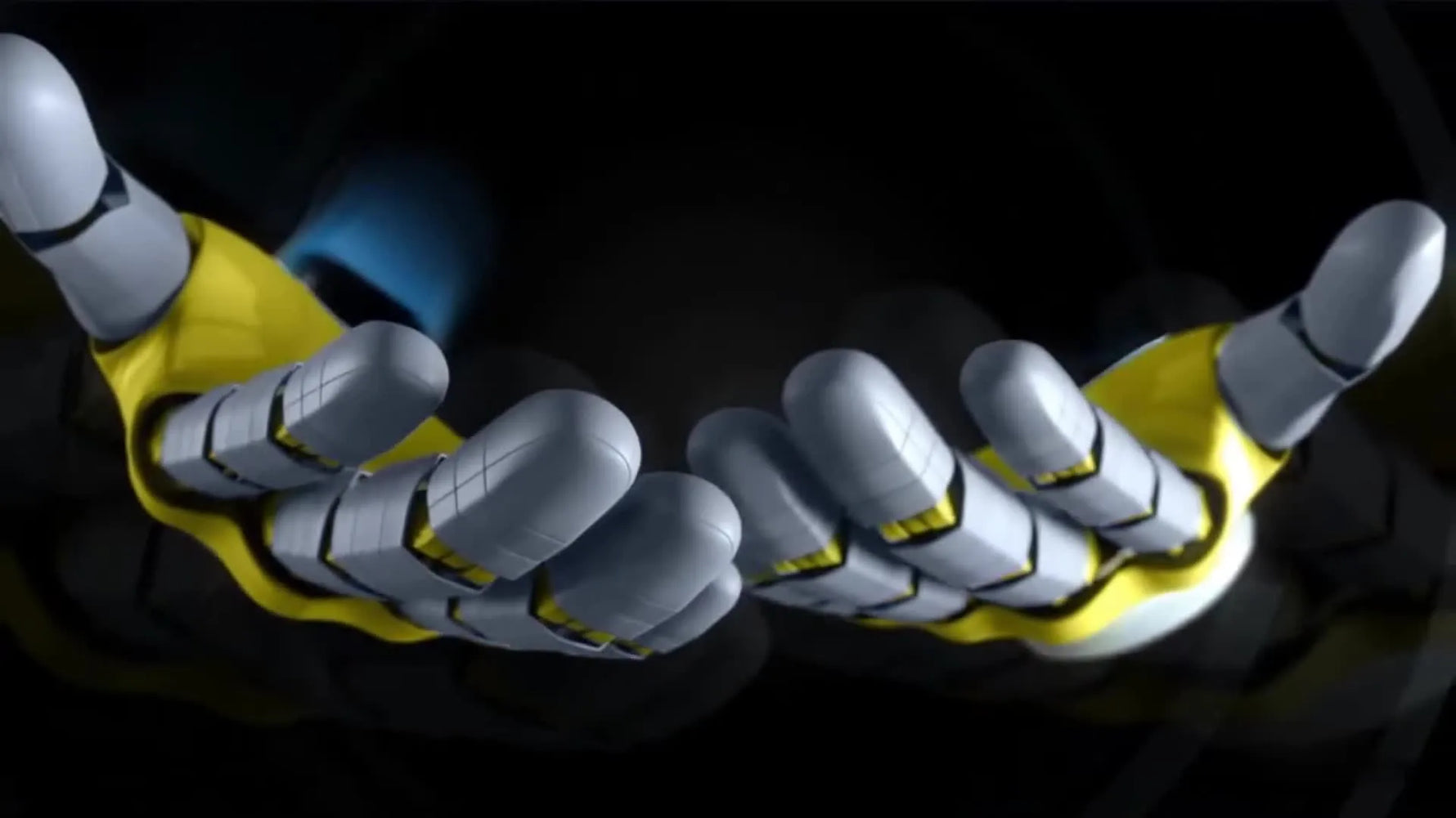 Two robotic hands presenting the JINYU logo.