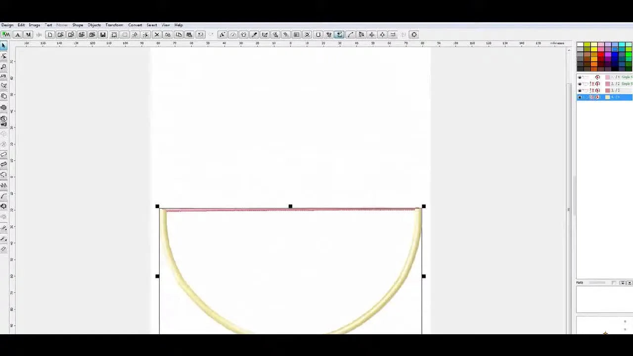A thick yellow satin border neatly forms the bottom curve of a split Easter egg appliqué in Embird’s stitch preview.