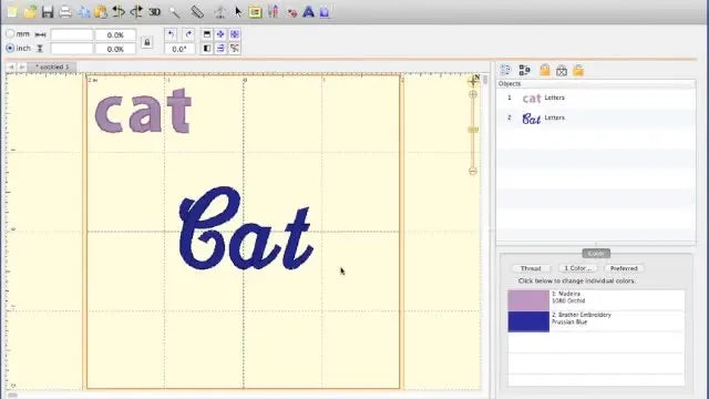 A screen capture shows the word “cat” perfectly aligned on the Embrilliance grid after typing with an installed BX font.