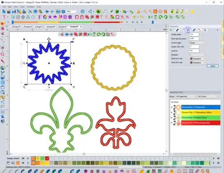 A screen capture in FTC‑U showing the Steil Run center line being changed to a Motif to create a layered decorative border effect.