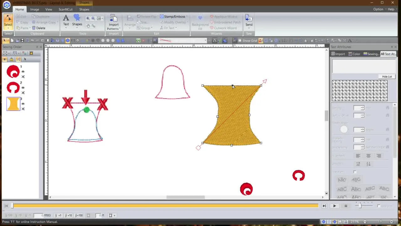 A screen capture shows the bell shape snapping into place right after the top corner nodes are deleted in PE Design 11.