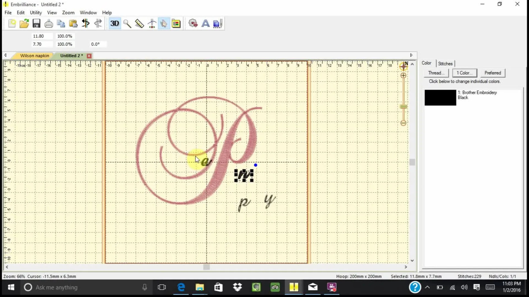 A screen capture shows the lowercase letters aligned neatly on the grid inside a large uppercase monogram, ready for a final color preview.