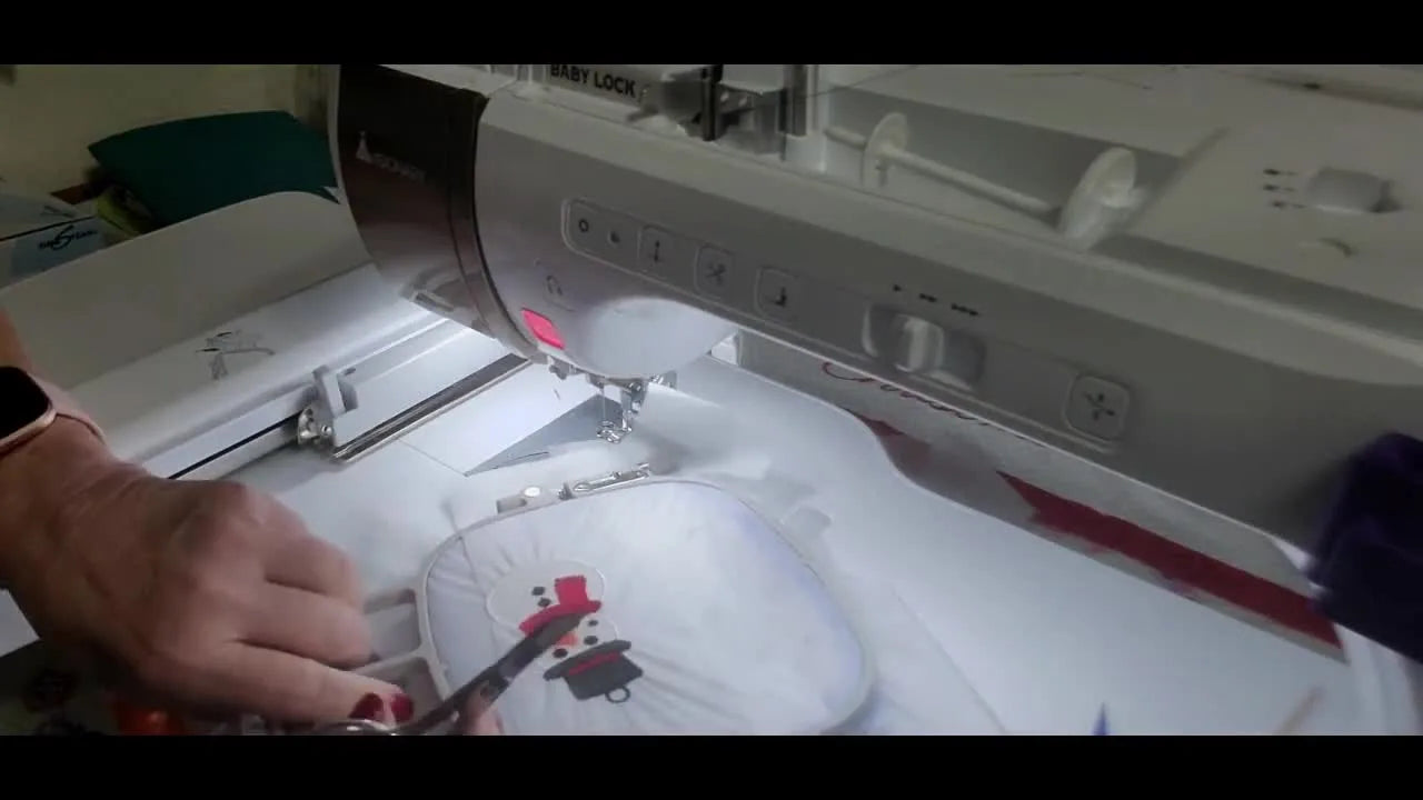 Clean-Back FSL Snowman Earrings on a Baby Lock: The Stop-and-Trim Rhythm That Prevents Thread Nests (Plus a Stabilizer “Patch” Save)