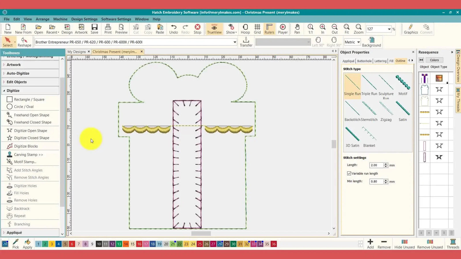 Digitize a Stuffed ITH Present Ornament in Hatch: The Placement-Line System That Prevents Shifting, Gaps, and Ugly Appliqué Edges