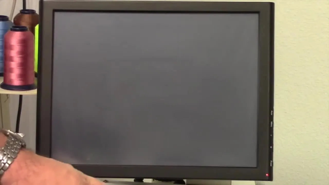 A technician presses and holds the Cowin.FA splash screen on an SWF 17-inch touch panel to enter the hidden Install Mode menu.