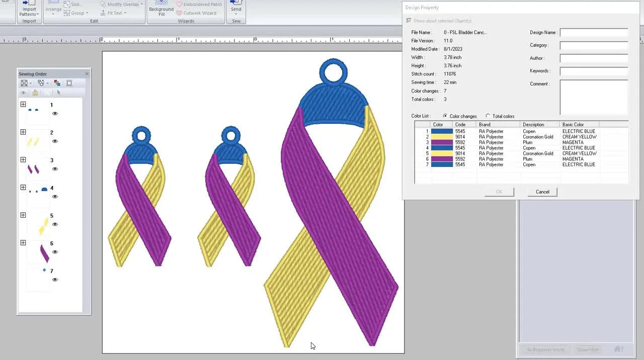Palette 11 FSL Bladder Cancer Ribbon Earrings: Read the Stitch Order First, Then Sew a Clean Lace-Out (No Surprises)