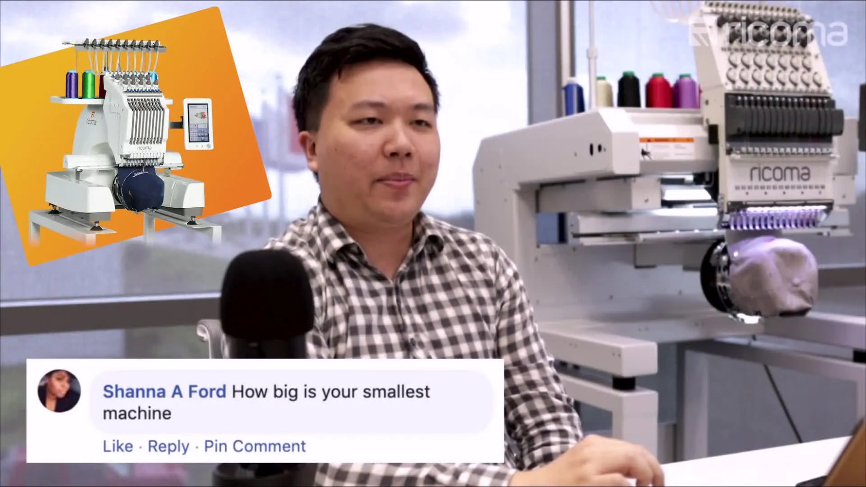 A close-up of an on-screen question about needle types that leads into a practical efficiency strategy for multi-needle embroidery machines.