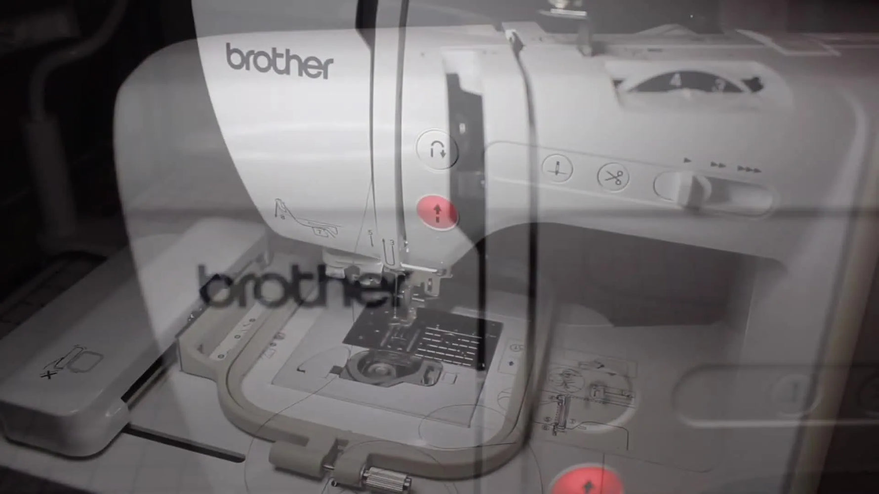 A wide, clear view of the Brother SE625 needle area and threading zone right before using the automatic needle threader.
