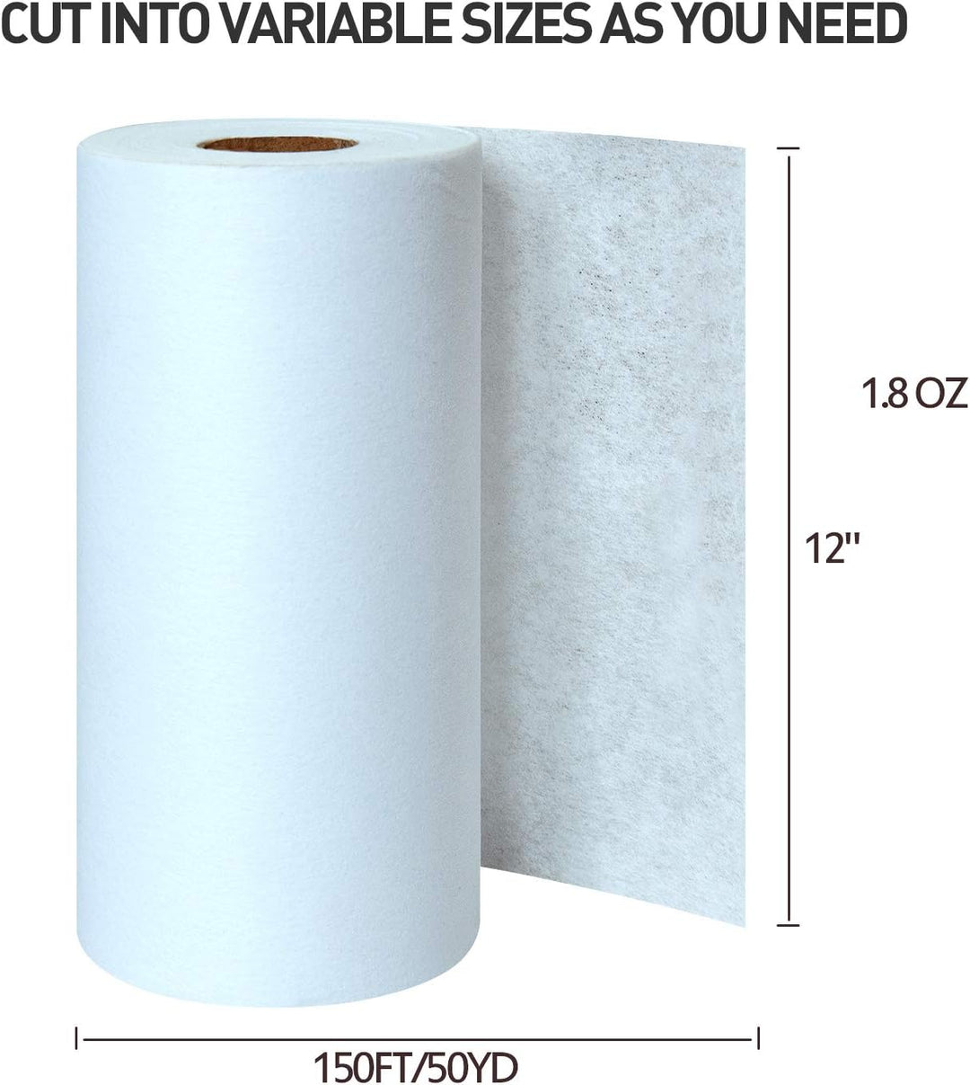 Tear Away Stabilizer Backing, 12" x 50 & 10" x 50 Yd Roll, Medium Weight 1.8 oz - for Machine Embroidery & Hand Sewing - Pre-Cut into Variable Sizes