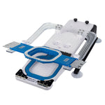 Blue 3.9-inch magnetic hoop fitted into its matching positioning fixture